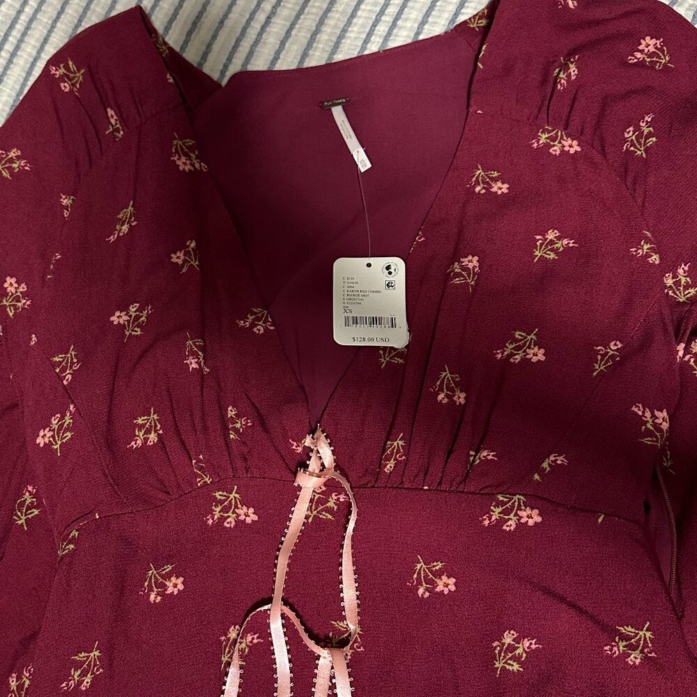 Free People Women Size XS Everyone's Favorite Floral Minidress Earth Red NWT - Picture 4 of 5